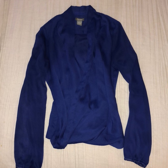 BLUE CHIFFON WRAP FRONT DRAPE BLOUSE - Picture 3 of 4